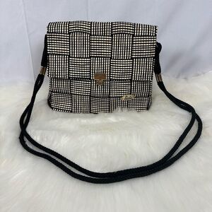 Loredana Vintage Bag Purse Italian Made Woven Gold Accents Straw & Black